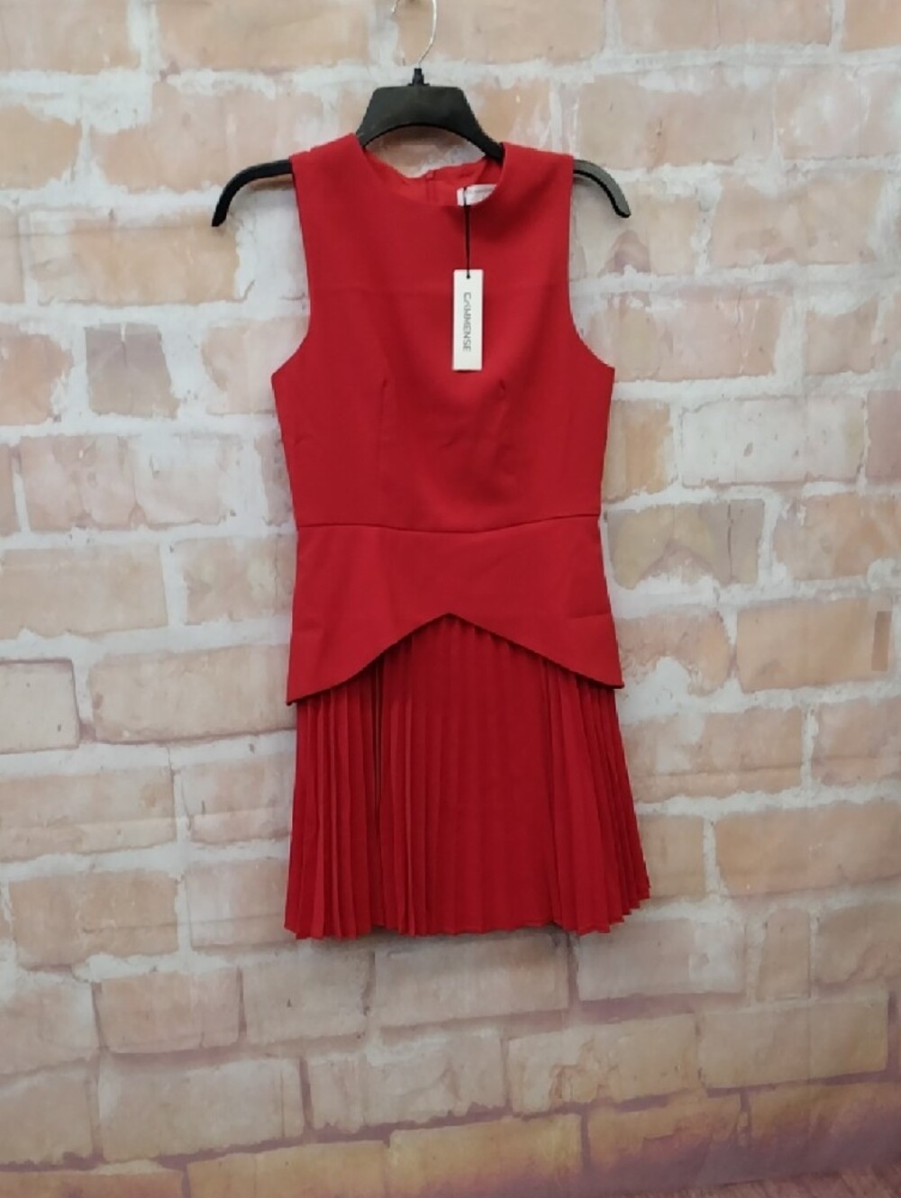 Red Sleeveless Peplum Pleated Dress - Unknown Brand - Picture 8 of 8